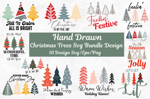 Hand Drawn Christmas Tree SVG PNG Bundle for Creative Graphics