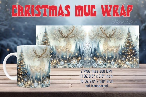 Retro Christmas Deer Mug Wrap for Graphics and Crafts