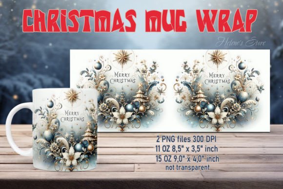 Retro Christmas Mug Wrap for Crafts and Graphics