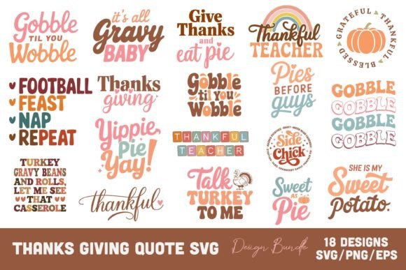 Thanksgiving Quote SVG Design Bundle for Graphics and Crafts